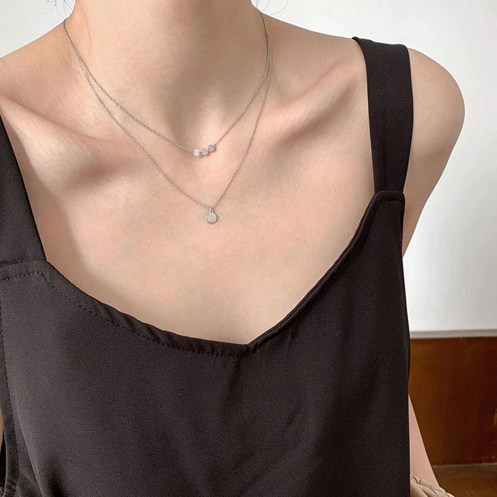 *925 Sterling Silver Coin Drop Layered Necklace B8 - Picture 6 of 13